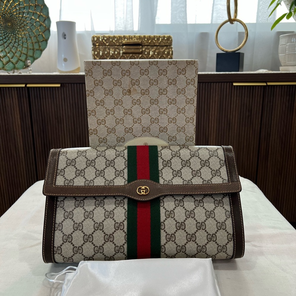Gucci Cream and Brown Clutch with Monogram Print